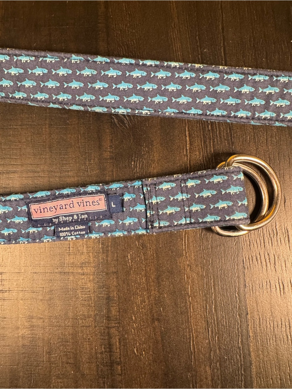 Vineyard Vines Tarpon Fish Canvas D-Ring Belt Blue Men's Size Large